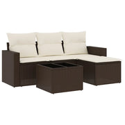 Set Divano da Giardino 5 pz | Set Salotto da Giardino con Cuscini Marrone in Polyrattan