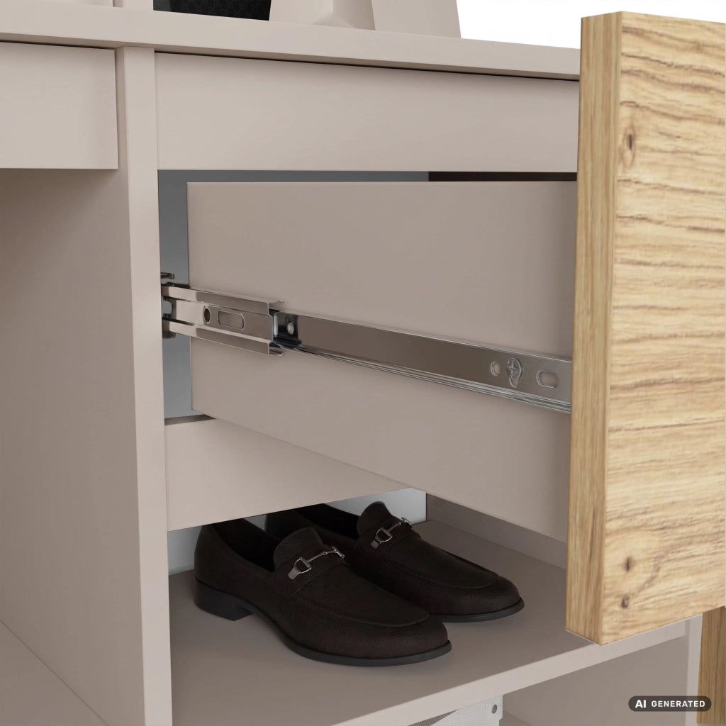 Mobile ingresso ENTRO 95 cm con specchio appendiabiti e scarpiera Cashmere e Rovere Artisan