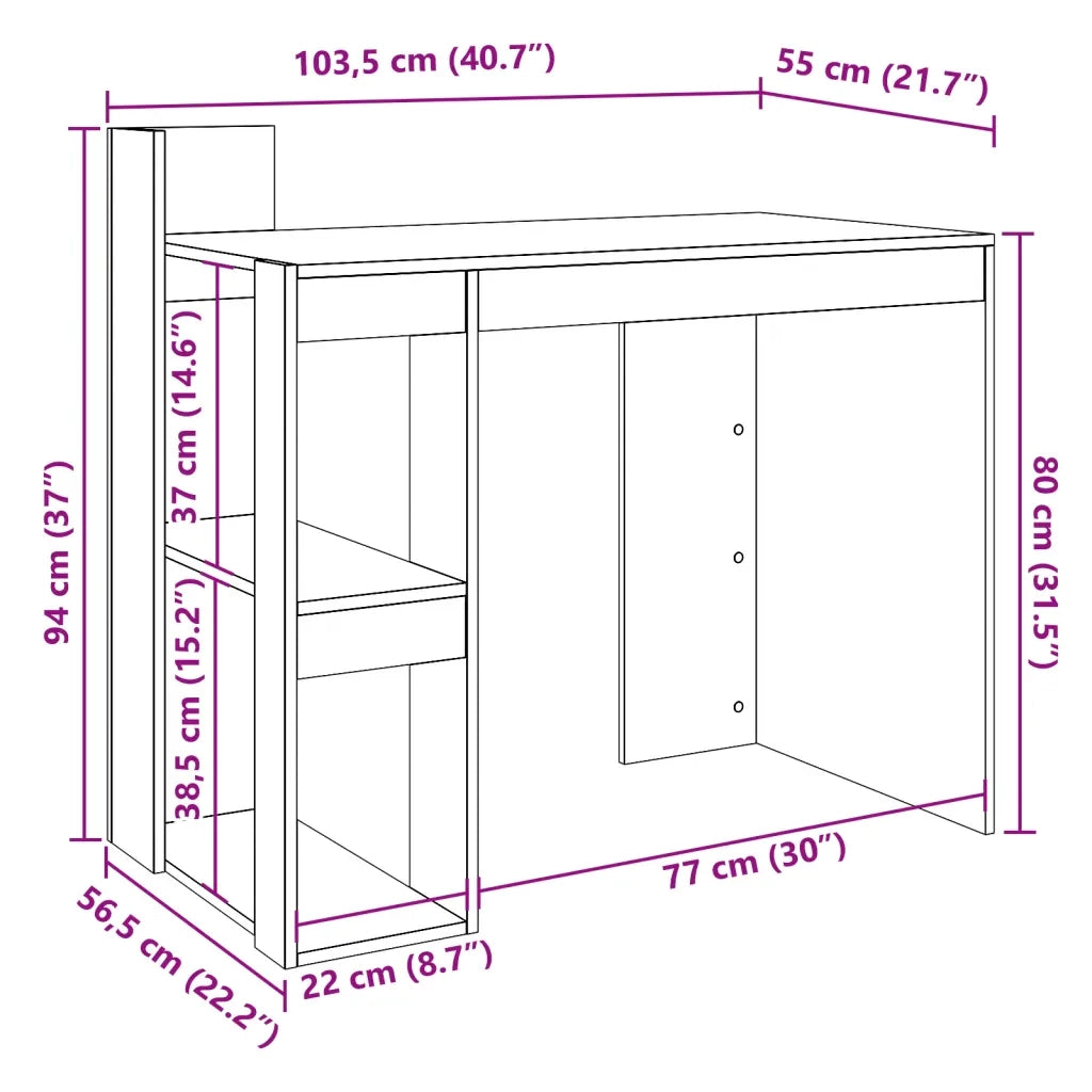 vidaXL Scrivania Rovere Sonoma 103,5x56,5x94 cm in Legno Multistrato