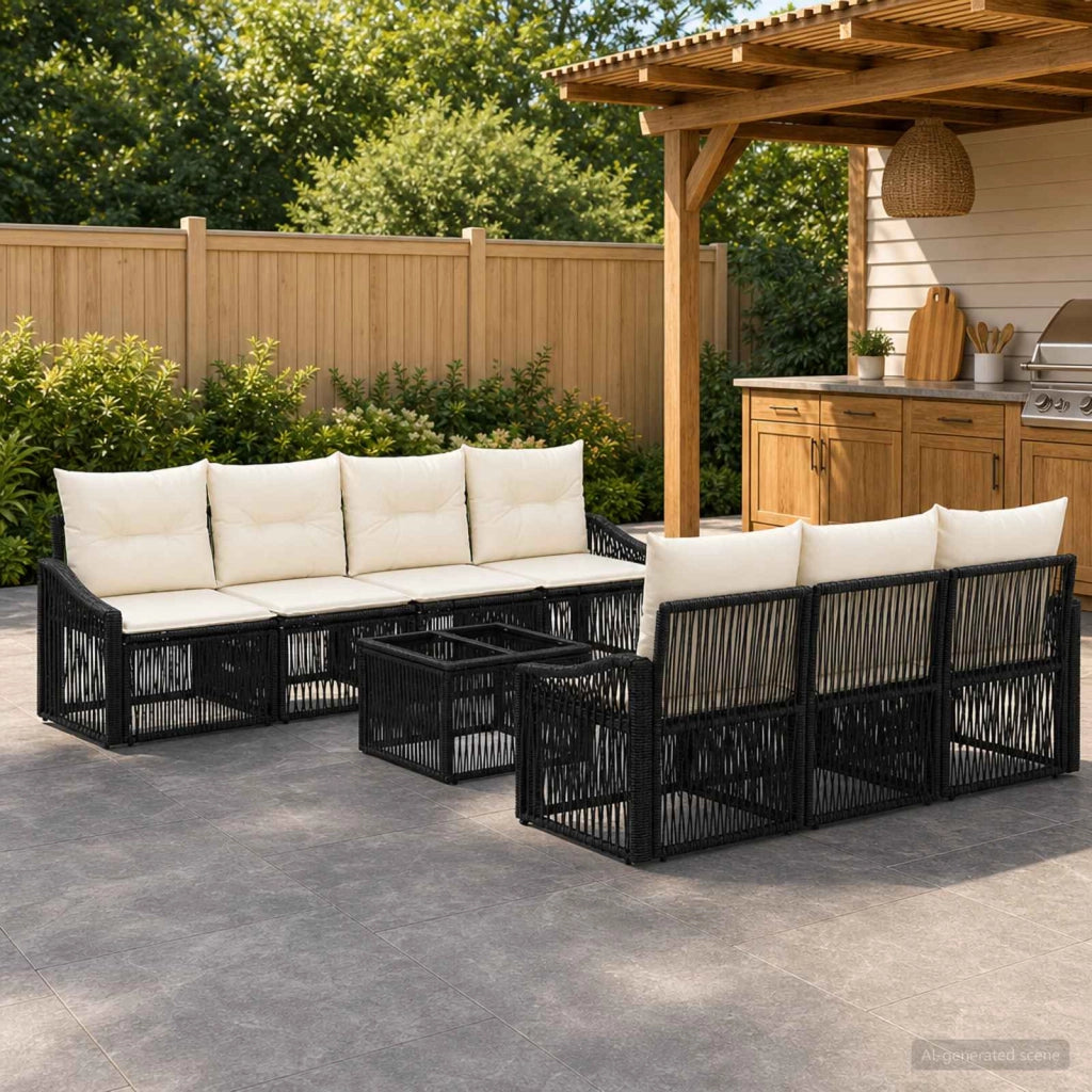 Set Divano da Giardino 8 pz Nero polyrattan 3435943