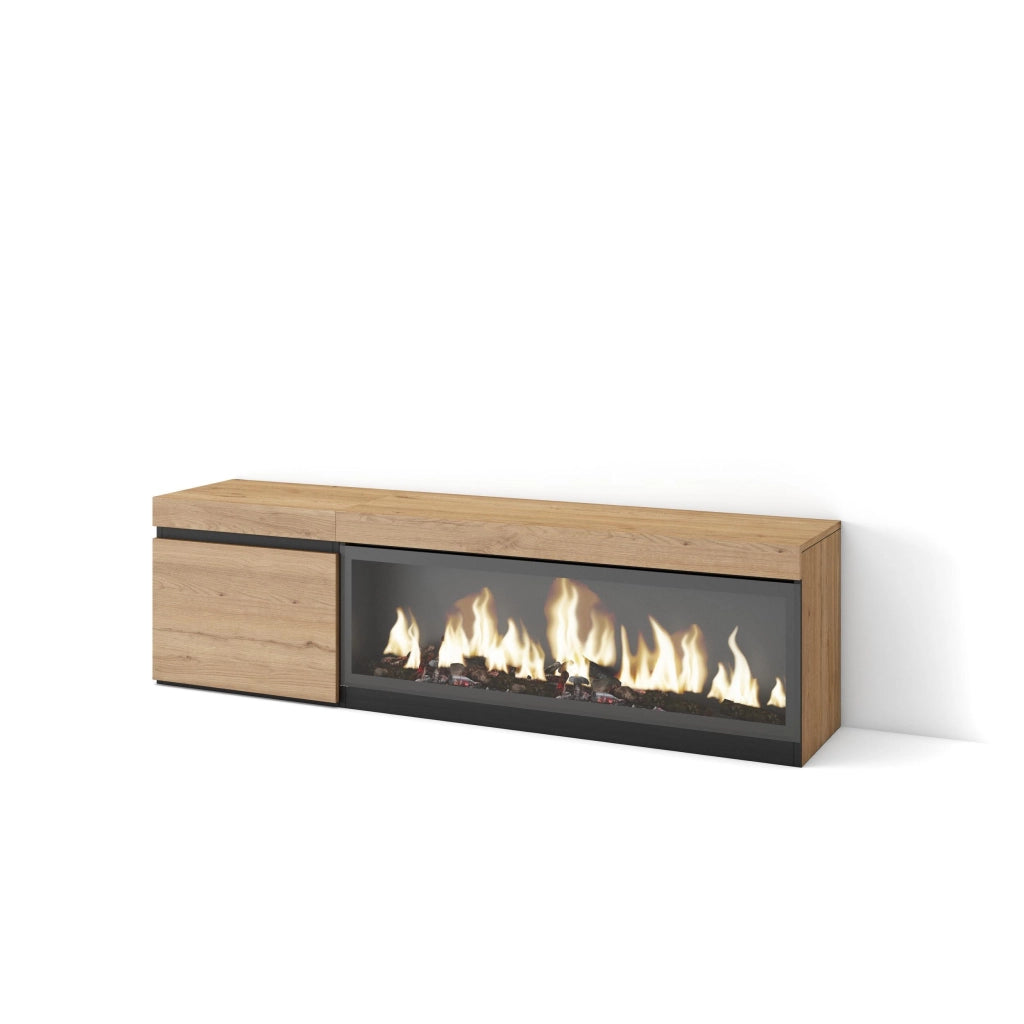 Mobile TV Soggiorno, 158x35x45cm, Per TV fino a 65", Camino elettrico XXL, colore Rovere RF3250