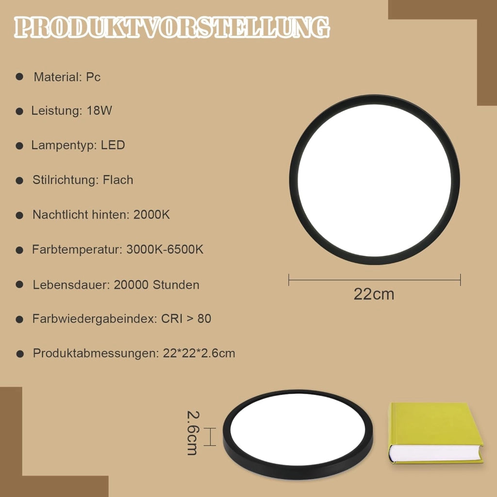 ZMH Lampada da soffitto plafoniera LED minimalista 22 cm 18W dimmer per soggiorno cucina