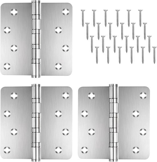 Set di cardini in acciaio inox, 3 pezzi, cardini porte con bielle a sfere, cardini interni e esterni pesanti (argentato, 3 pezzi)