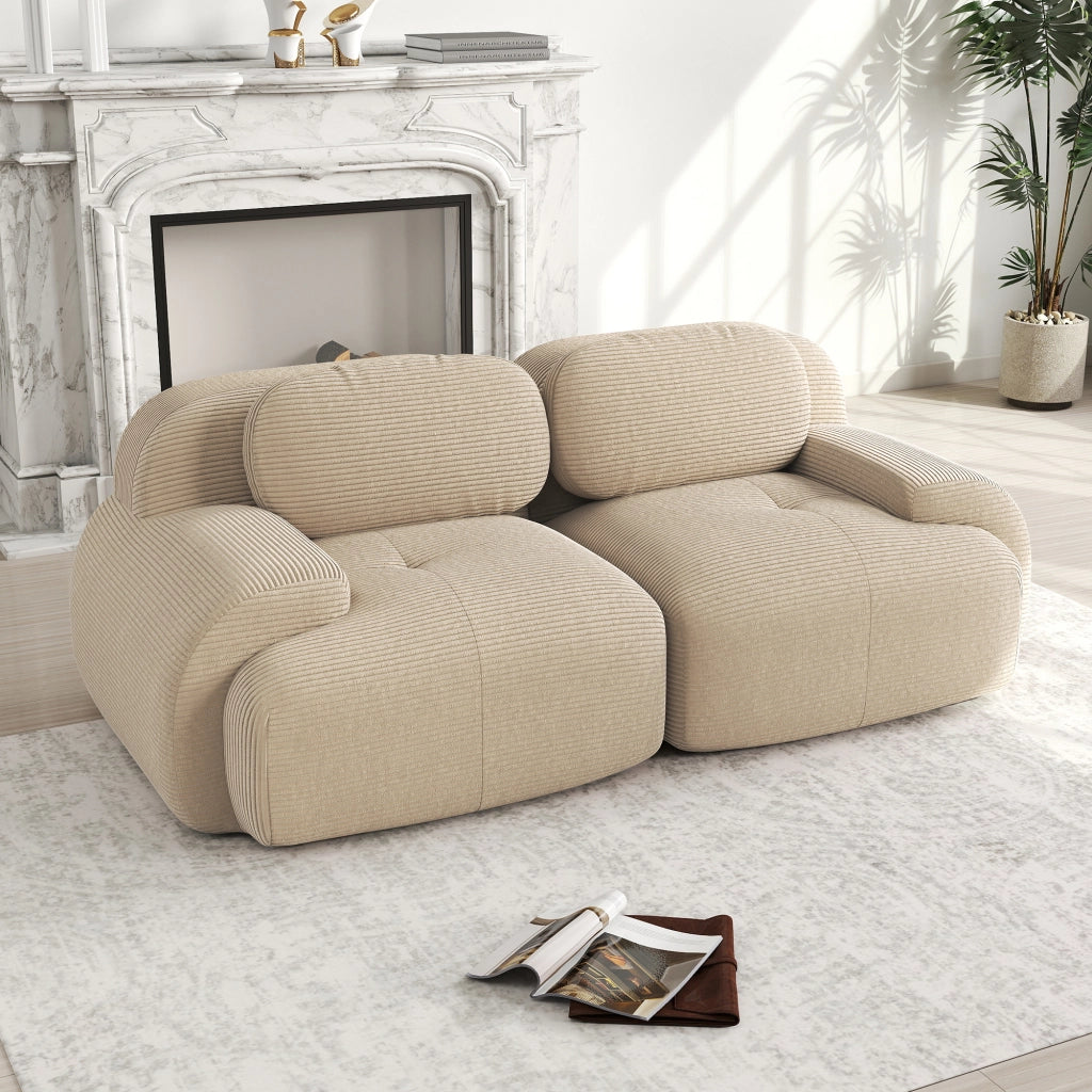 Divano angolare modulare senza struttura con braccioli curvi e base antiscivolo, in velluto a coste Beige 208 × 103 × 70 cm