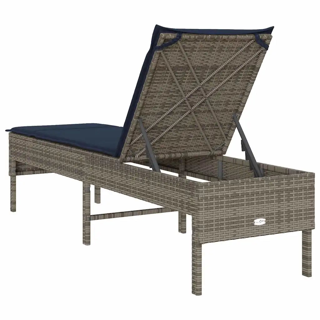 Lettino Prendisole | Sdraio da giardino | Lettino da sole con Cuscino Grigio 55x200x44cm in Polyrattan