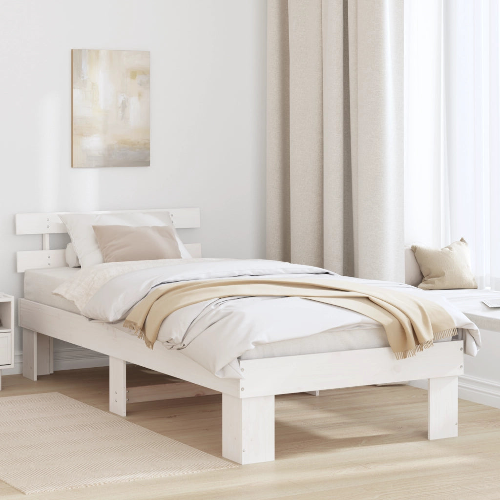 Telaio per letto con testiera bianca 90x200 cm in legno massello di pino