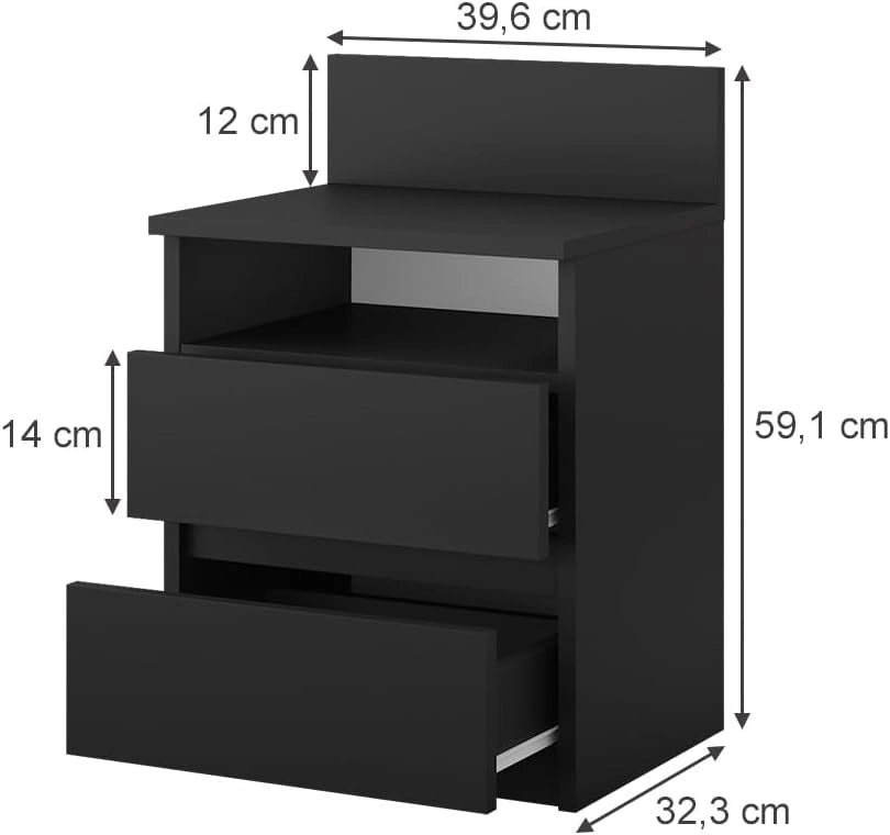 Comodino camera da letto Monty, Nero, 39.6 x 59.1 cm, per riporre oggetti di uso quotidiano in camera da letto