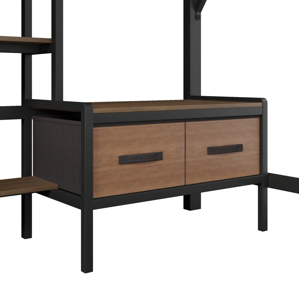 Letto a soppalco 140 x 200 cm con scrivania, LED e USB nero