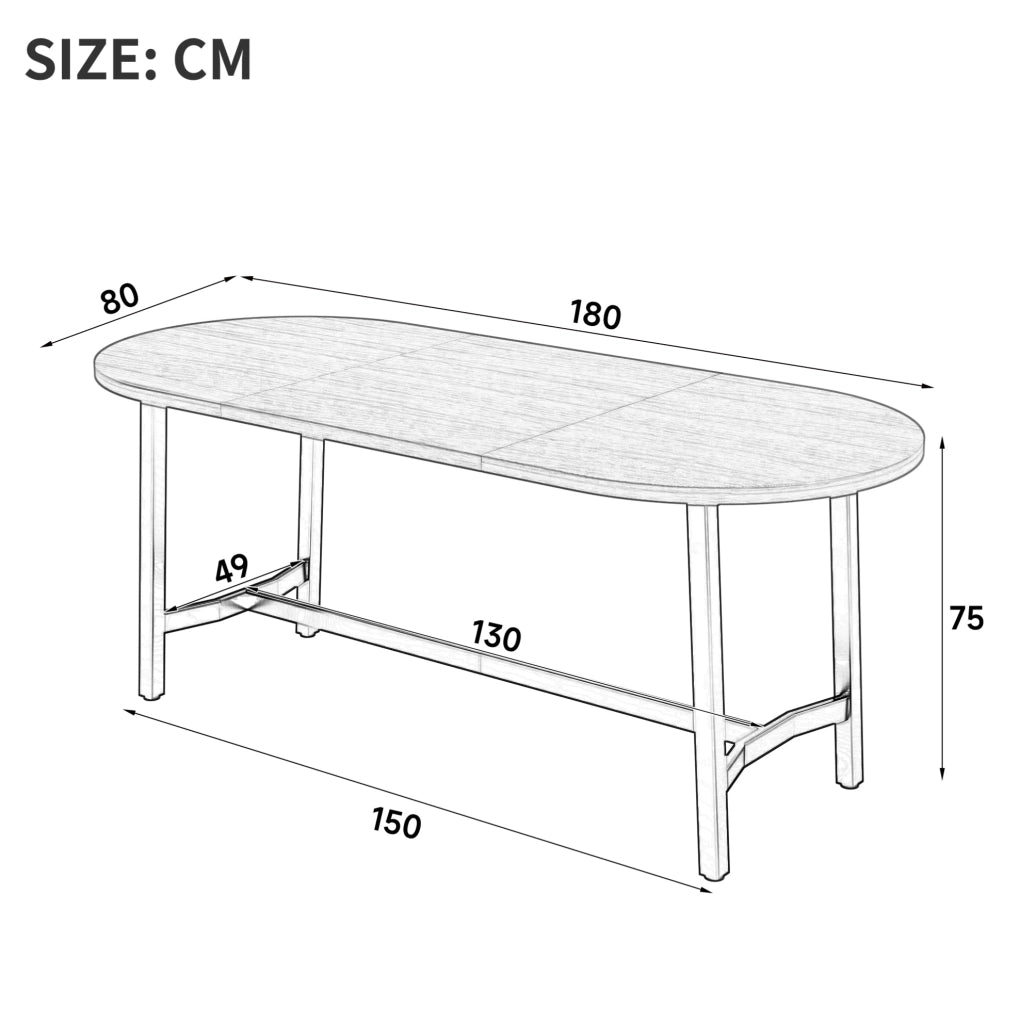 Tavolo da pranzo con piano 180 x 80 cm in MDF e gambe in ferro; nero