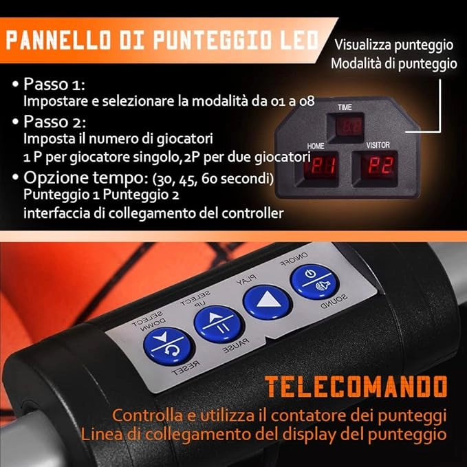 Macchina da Pallacanestro Elettronica, Canestro Basket da Camera a Doppio Tiro Pieghevole con Punteggio Elettronico, 4 Palle, 8 Modalità di Gioco e 2 Canestri (Grigio)