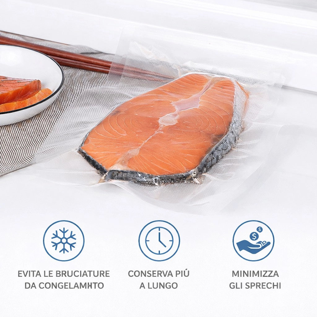 Buste per Sottovuoto Goffrate Alimenti 16x24cm 25 Sacchetti Alimentari BPA 64419