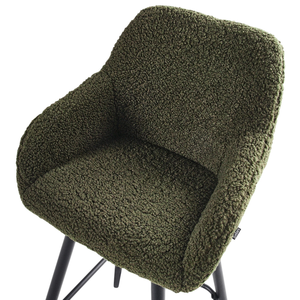Set di 2 sgabelli da bar in tessuto bouclè verde scuro con seduta imbottita e gambe in metallo stile moderno soggiorno