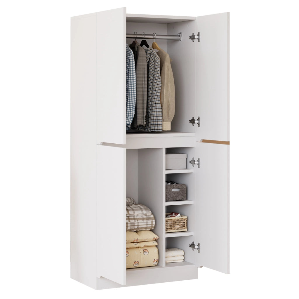 Armadio con doppia anta e vano inferiore per camera da letto in legno e metallo bianco 70 × 40 × 170 cm