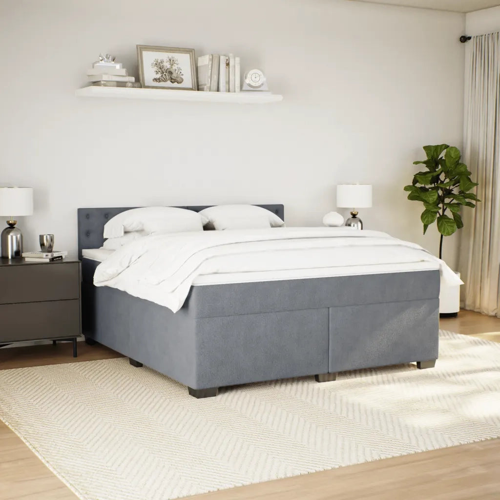Giroletto a Molle con Materasso Grigio Scuro 180x200 cm Velluto