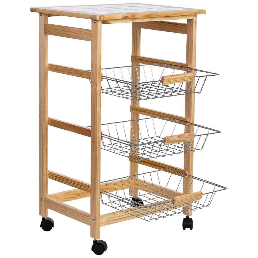 Carrello cucina in legno, 47x37x79h cm, Marrone chiaro