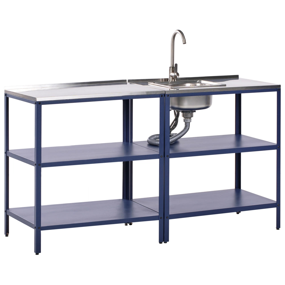 Set di cucina da esterno 2 elementi in acciaio inox blu 2 isole da cucina lavello a leva cucina da esterno