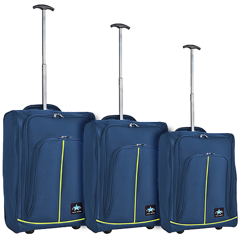 Set 3 Valigie Morbide Trolley da Viaggio Blu e Verde Bagaglio a Mano 50-55-60 cm