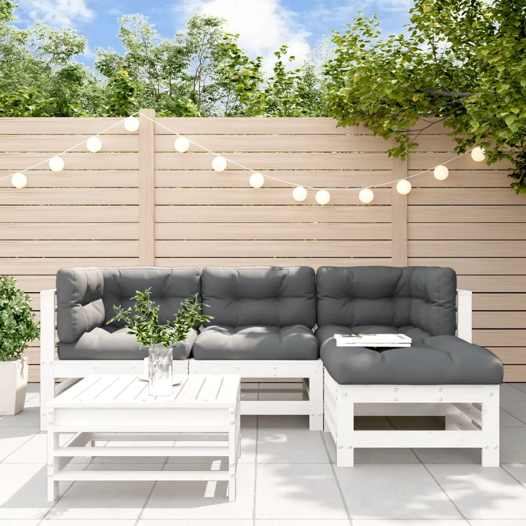 Set Divani da Giardino 5pz con Cuscini in Legno Massello Biancocod mxl 100470