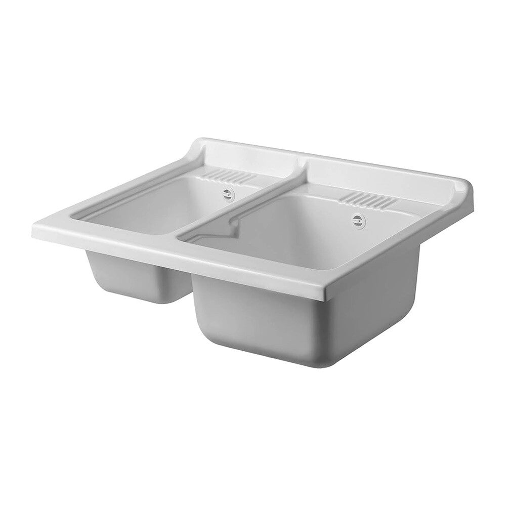 Vasca doppia per lavatoio 75x60  in termoformatura bianco con kit di scarico