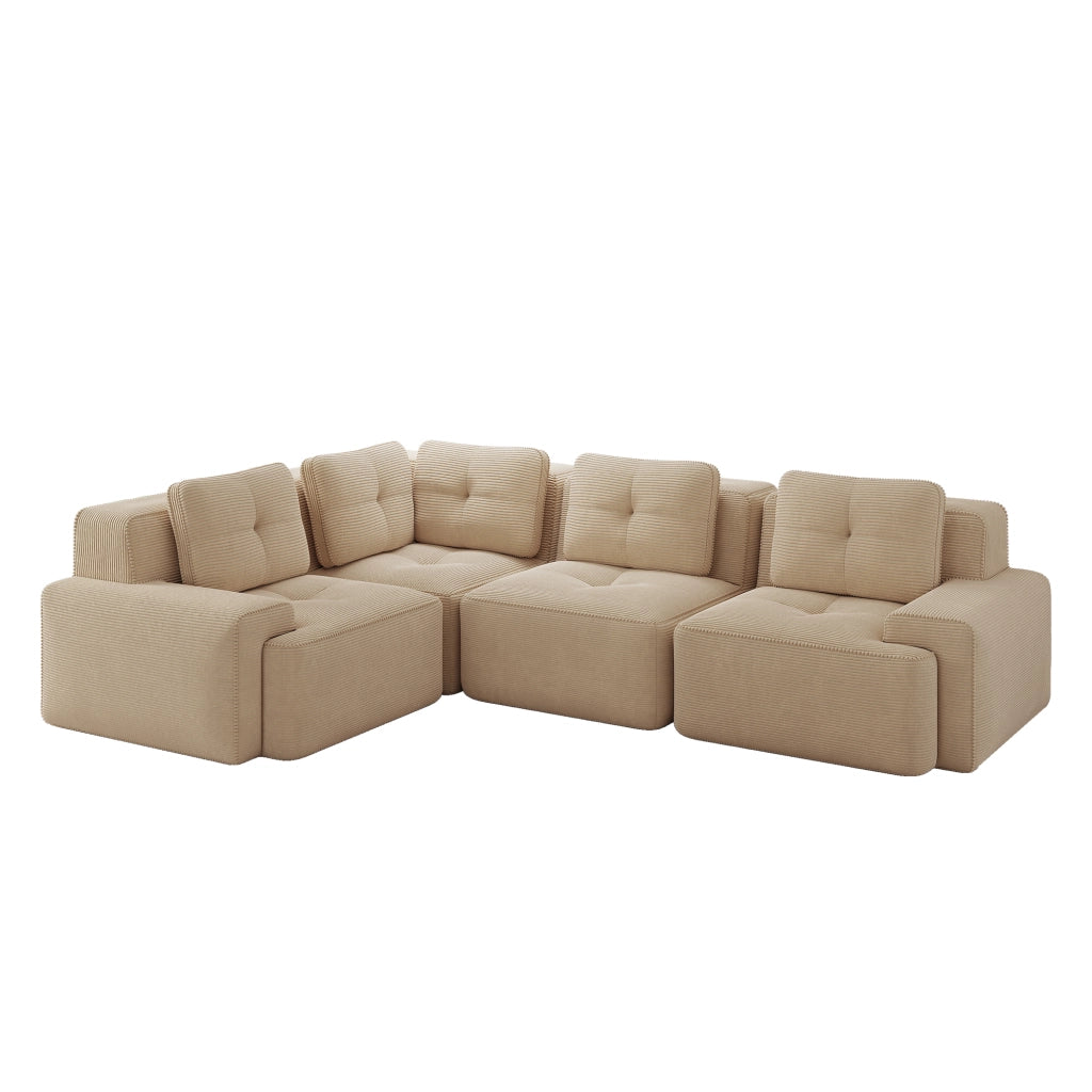 Divano Modulare Componibile in Tessuto a Coste ¨C Xylo ¨C Beige, Morbido, Senza Montaggio