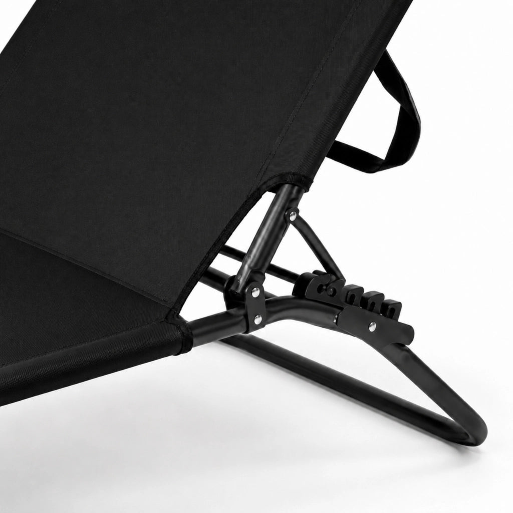 Lettino Prendisole Pieghevole Con Tettuccio Parasole Schienale Reclinabile Regolabile Telaio In Metallo Nero 187 x 53 x 24 Cm Nero