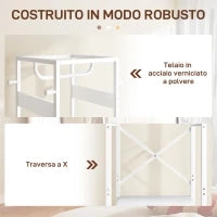 Appendiabiti da Terra con Asta e 2 Ripiani Aperti, in Legno e Acciaio, 38.5x30x170 cm, Bianco e color Legno