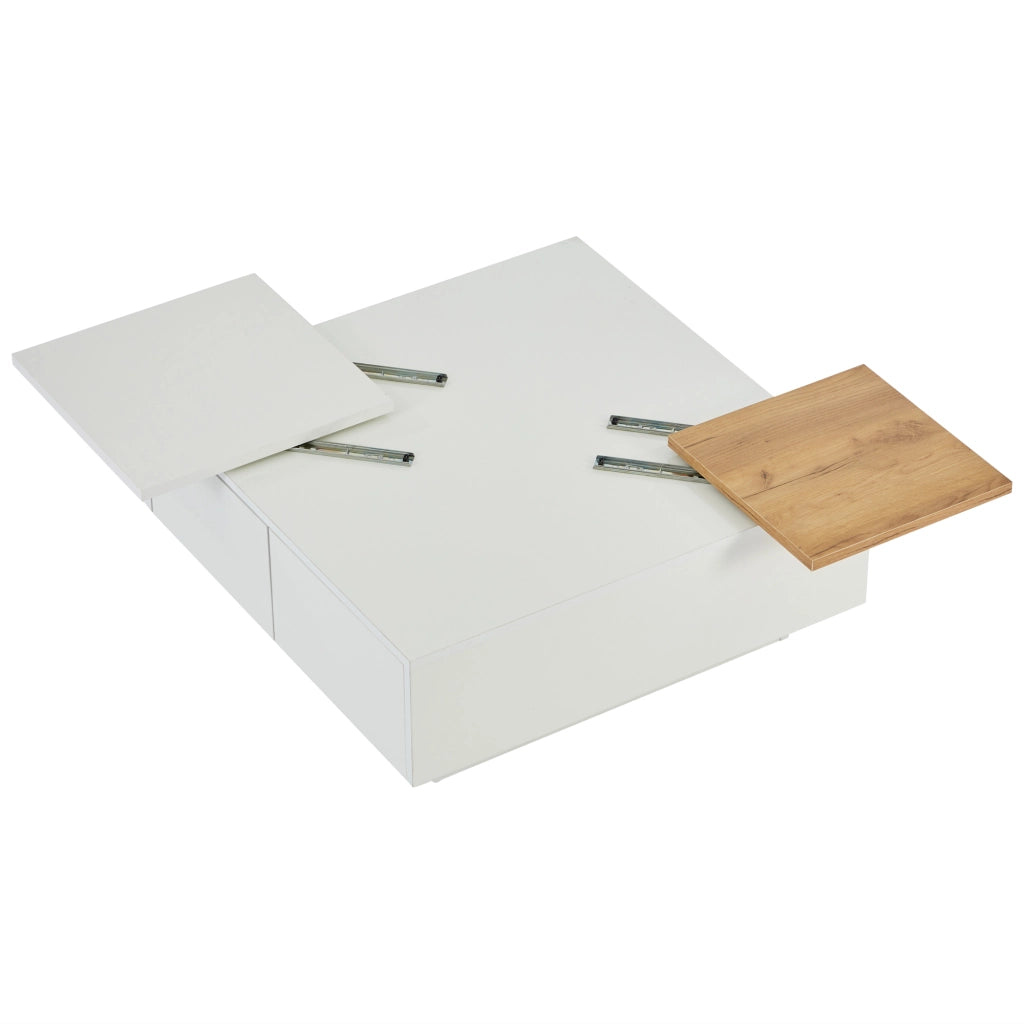 Tavolino da salotto moderno - Zephmum - 75x75x33.5cm - Bianco lucido - Piastra scorrevole, portata 30kg