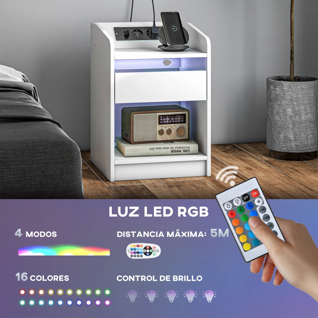 Comodino con LED e USB ¨C zephmum ¨C Bianco 40x40x58 cm