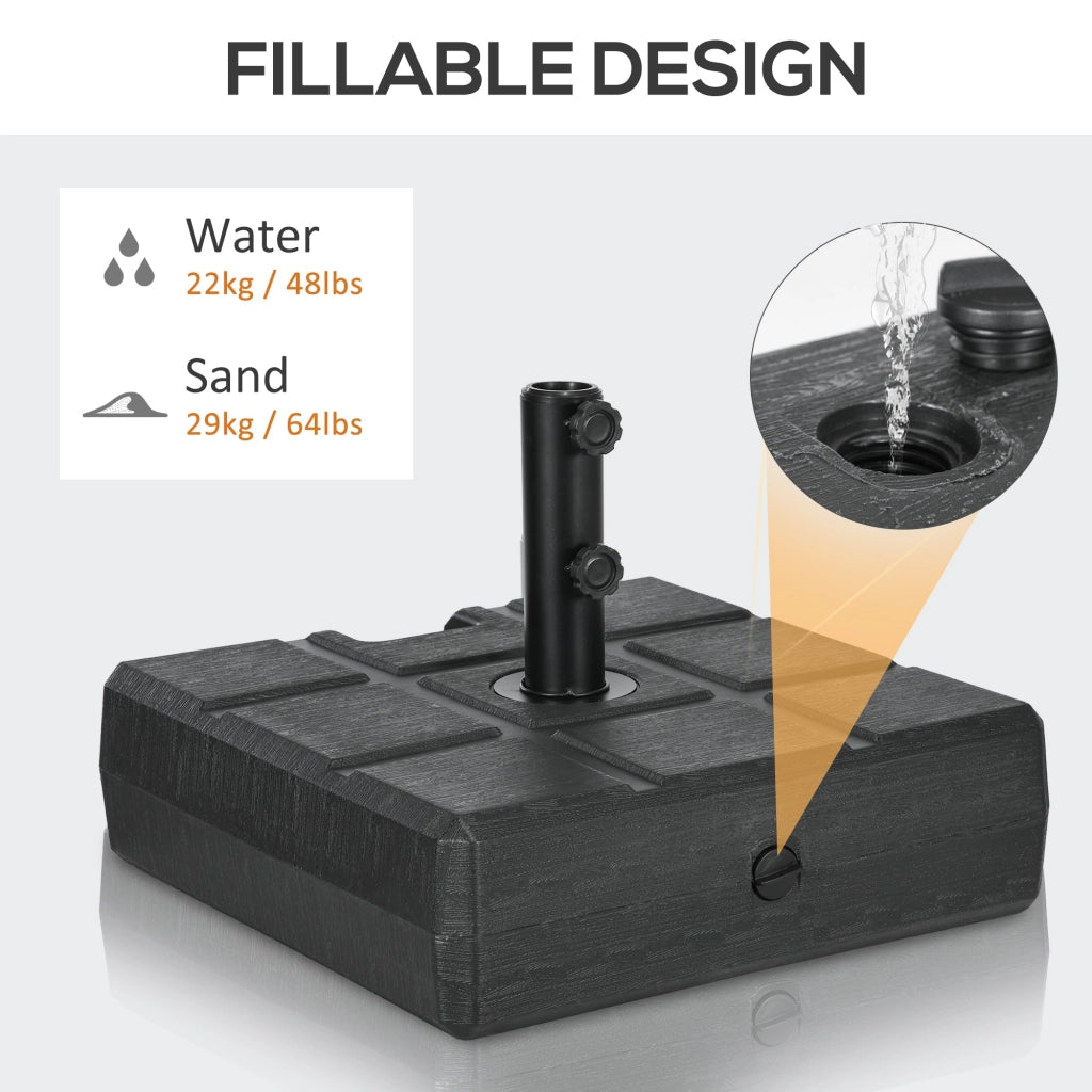 Base per Ombrellone da Giardino 3.5 m con Maniglie 49x49x36,5 cm in HDPE e Acciaio Nero