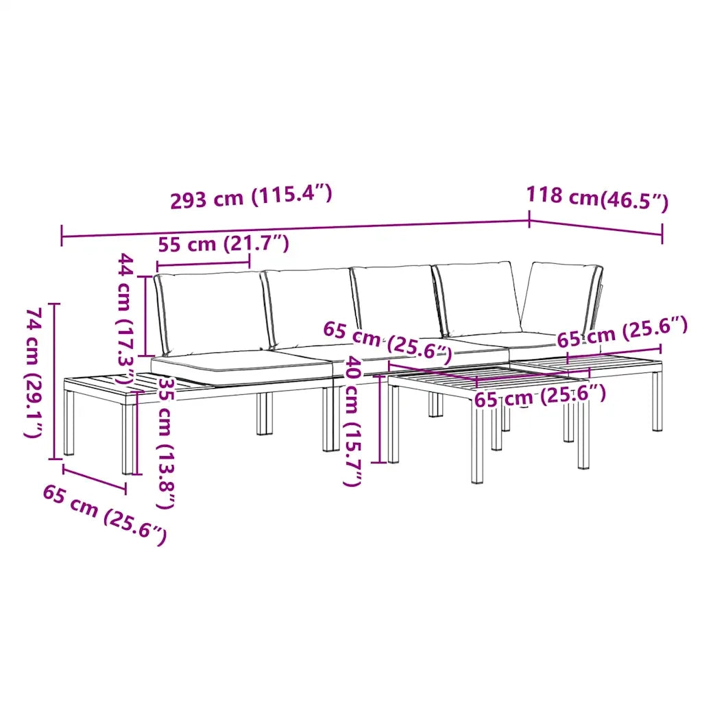 Set Divani da Giardino 4 pz con Cuscini in Alluminio Nero 3283706