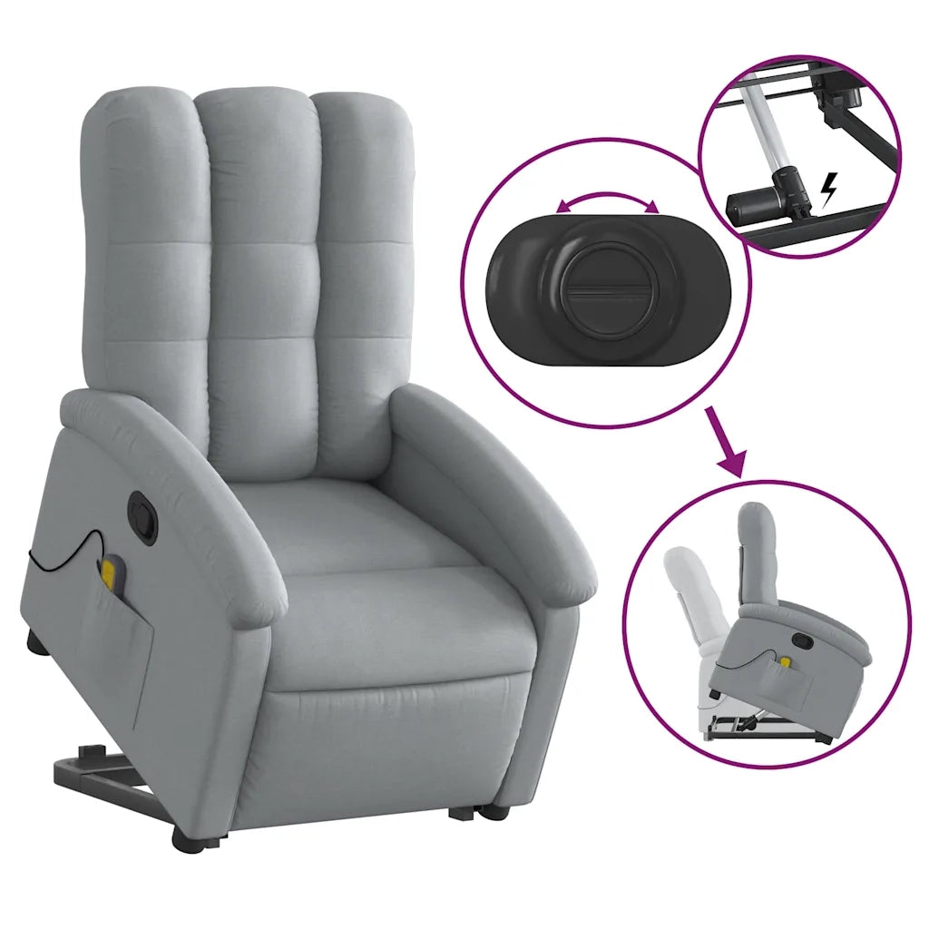 Divano Sedia-Poltrona Alzapersona Massaggi Reclinabile Grigio Chiaro Tessuto 332810