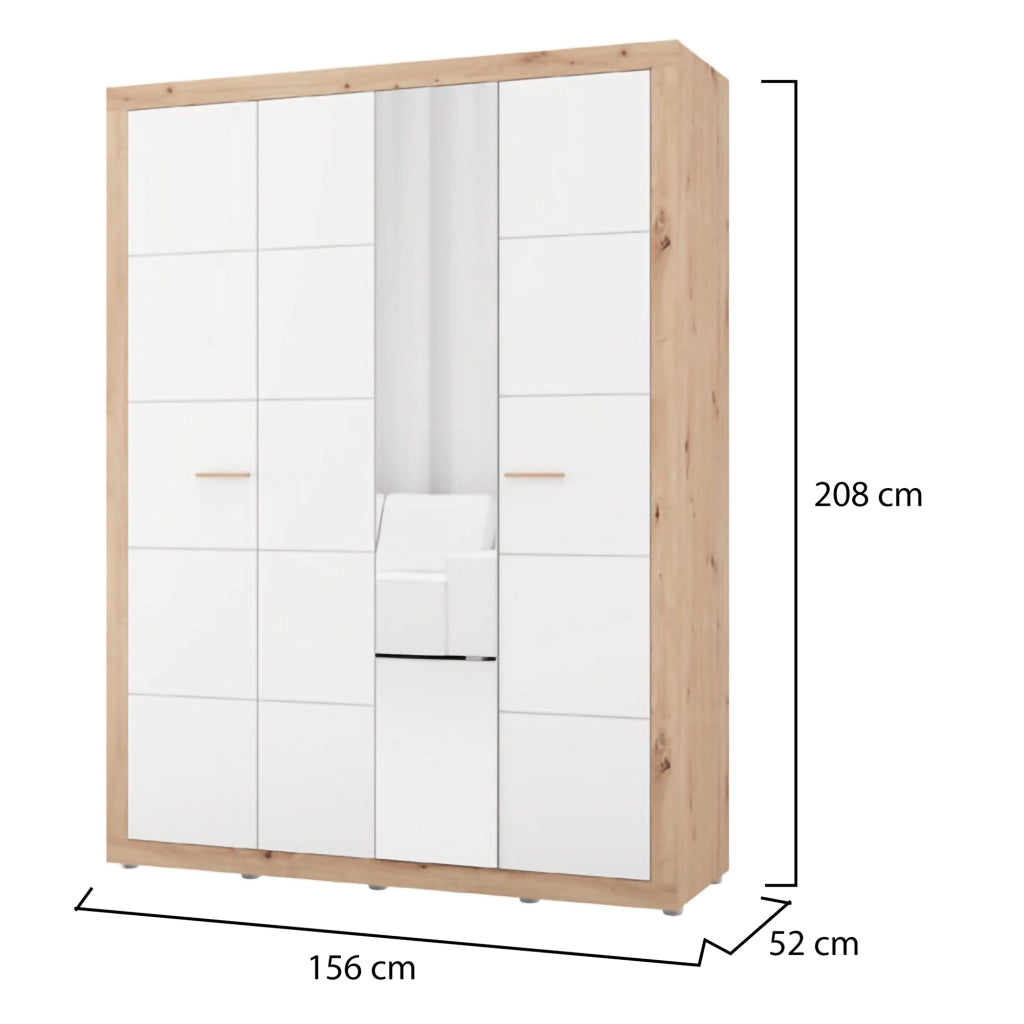 Armadio Camera da Letto Pushka, Guardaroba Grande Appendiabiti, 156x208h cm Bianco Opaco
