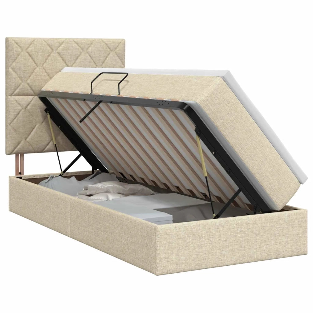 Letto con contenitore e materasso Crema 90 x 200 cm Tessuto 3459544