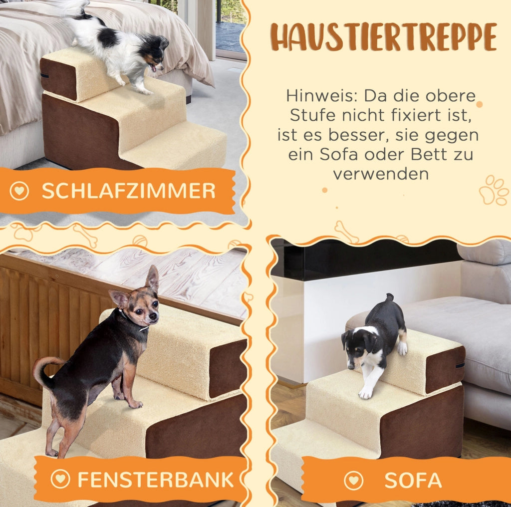 Scala per animali in schiuma beige con gradino removibile