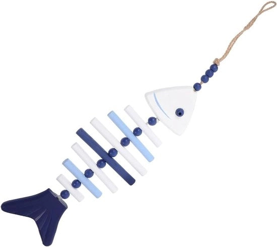 Hanger in legno con design mediterraneo per appendere al muro - Decorazione a mano con motivi a scaglie di pesce - Decorazione per casa con tema pesce