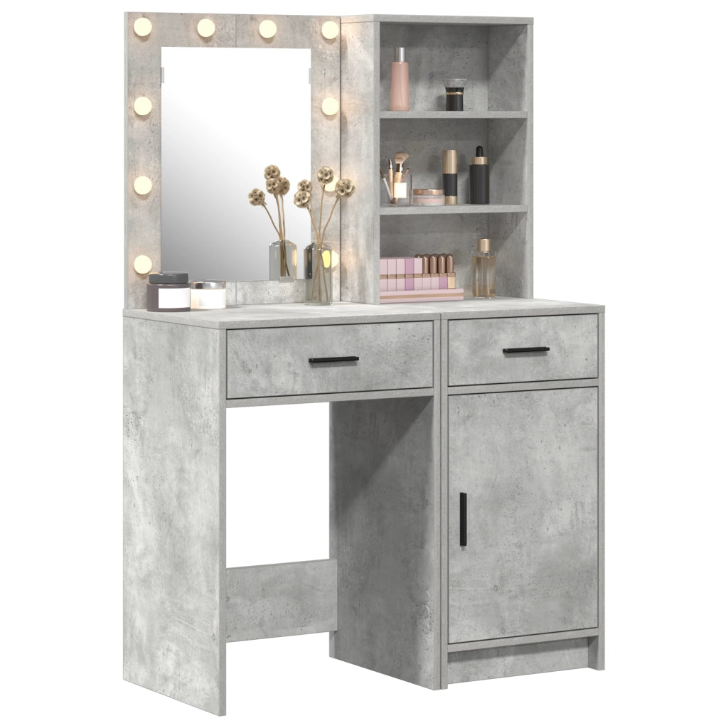 Set da toeletta 2 pezzi con LED Grigio cemento in legno ingegnerizzato