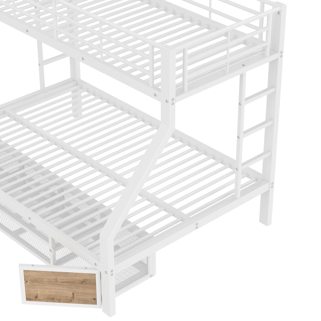 DESMIU Letto a castello per bambini 90 × 200 cm e 140 × 200 cm con scarpiera e vani, senza materasso, bianco