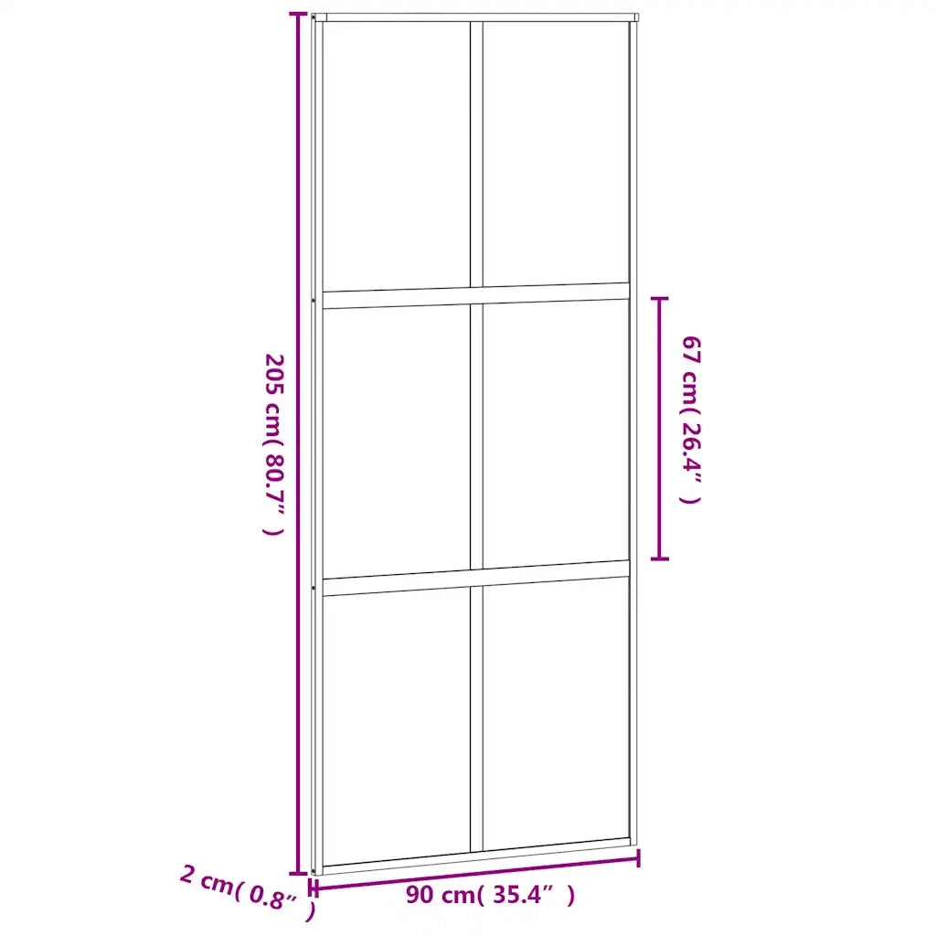 Porta Scorrevole Nera 90x205 cm in Vetro Temperato e Alluminio 155214
