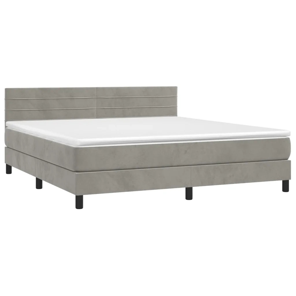 Letto a Molle Materasso e LED Grigio Chiaro 160x200 cm Velluto cod mxl 36597
