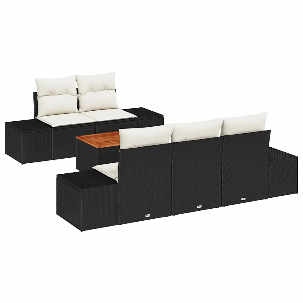 Set Divano da Giardino 6 pcs Nero e Crema polyrattan