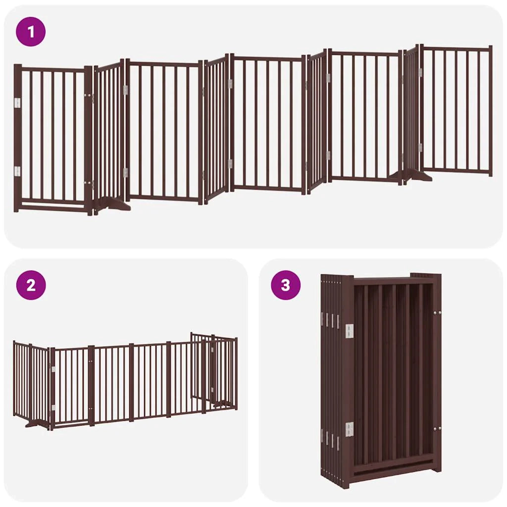 Cancelletto di sicurezza per animali domestici porta pieghevole 9 pannelli legno di pioppo marrone 02_0023271
