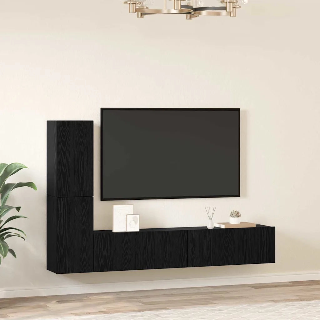 vidaXL Mobile TV da Parete 4 pcs Rovere nero Legno multistrato