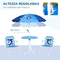 Tavolo e Sedie per Bambini da Giardino con Ombrellone Regolabile, Set 4 Pezzi, Età 3-6 Anni, Blu
