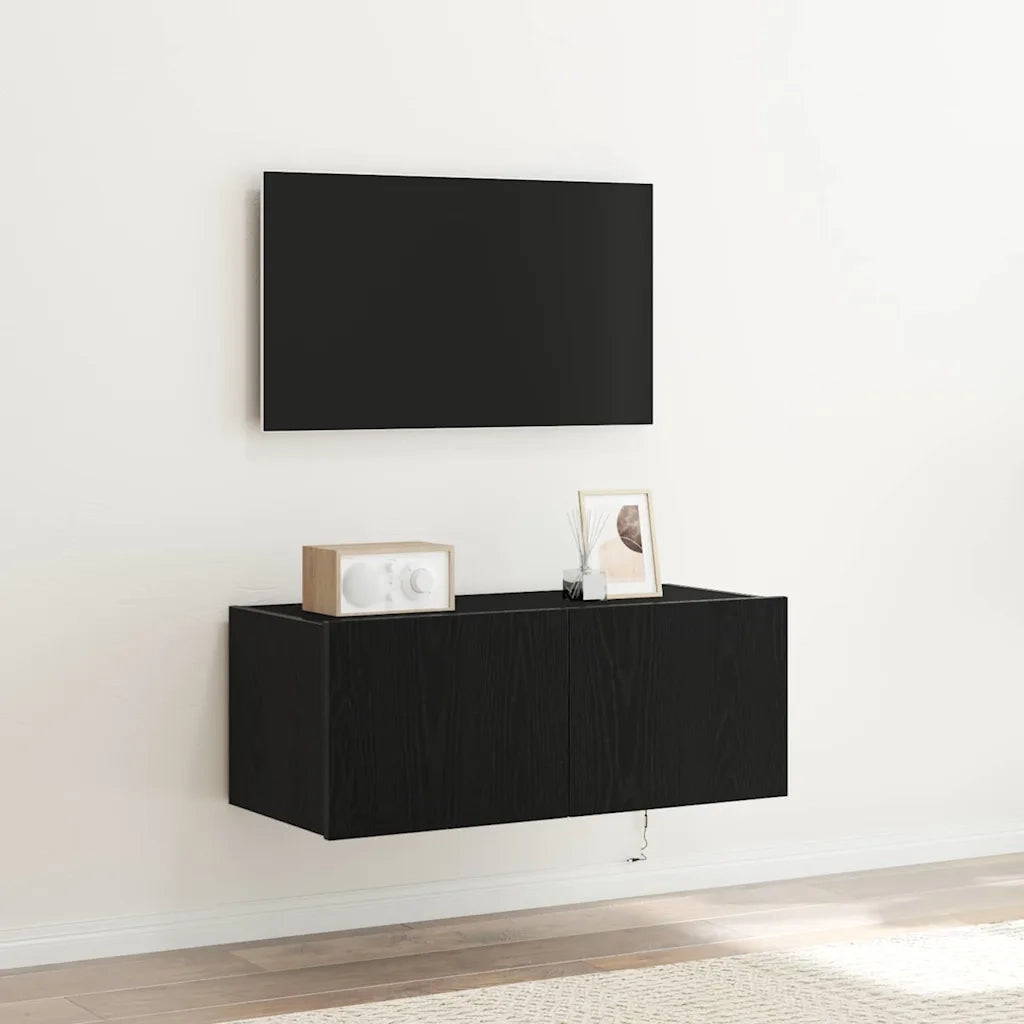 Mobile TV da parete-Mobile TV a Muro-Credenza TV Rovere Nero 80 x 35 x 31 cm