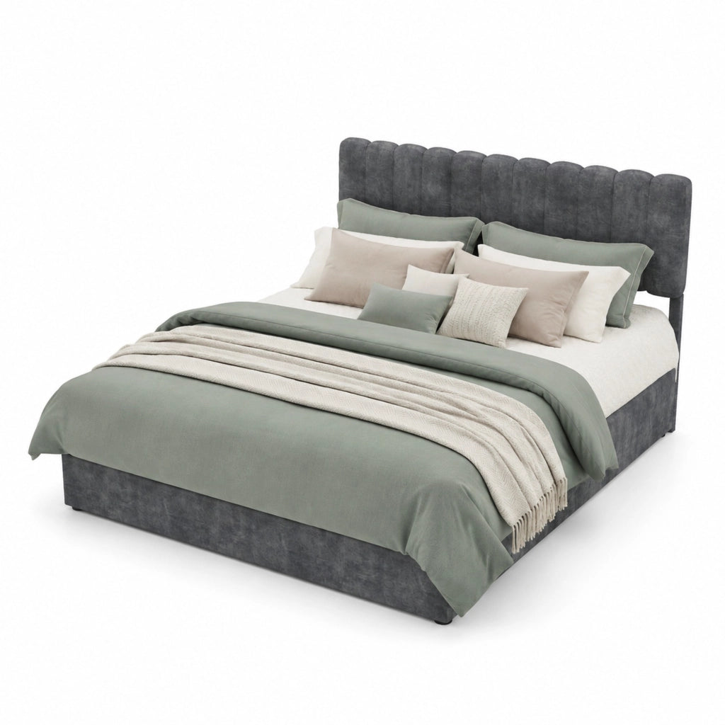 Letto Matrimoniale 160x200 cm; Struttura Letto in Tessuto e Metallo; Grigio
