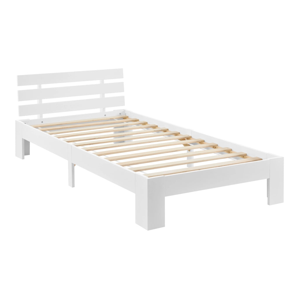 Struttura Letto in Legno di Pino con Testiera 90 x 200 cm Letto Singolo in Stile Moderno - Bianco