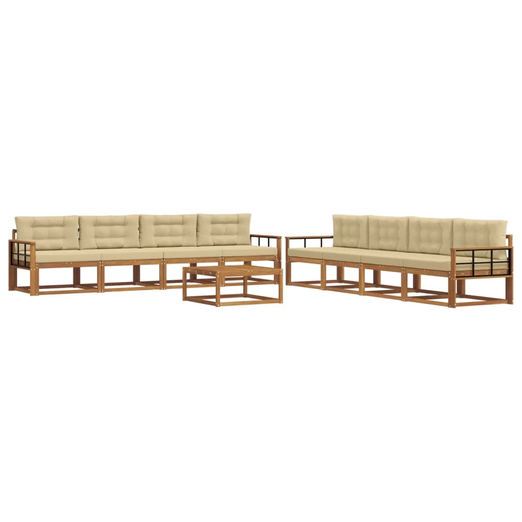 Set di divani da esterno con cuscino 9 pcs Naturale e Beige