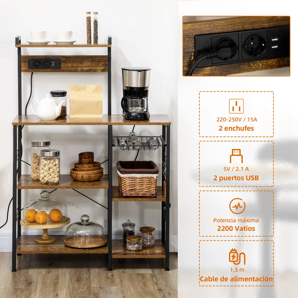 Mobile Cucina per Microonde con Presa e USB ¨C zephmum ¨C Marrone 90x42x130 cm