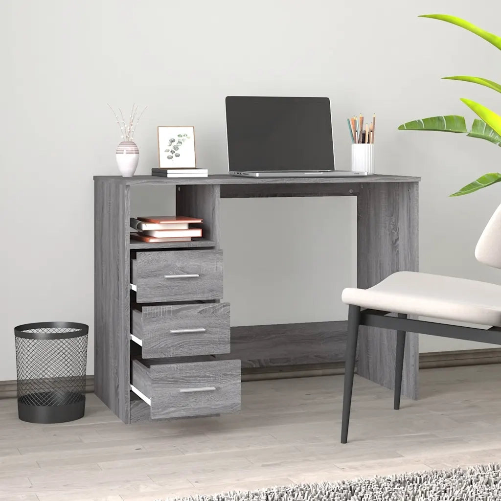 Scrivania Cassetti-Scrivanie per ufficio e studio Grigio Sonoma 102x50x76 cm Legno Multistrato