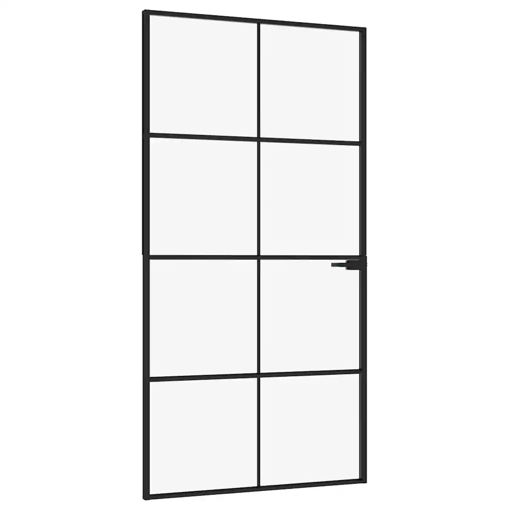 Porta Interna Nera 102x201,5 Vetro Temperato Alluminio Sottilecod mxl 103708